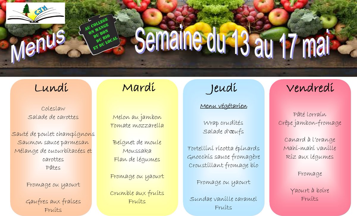 [RESTAURATION SCOLAIRE]
🍽 Menus de la semaine 20