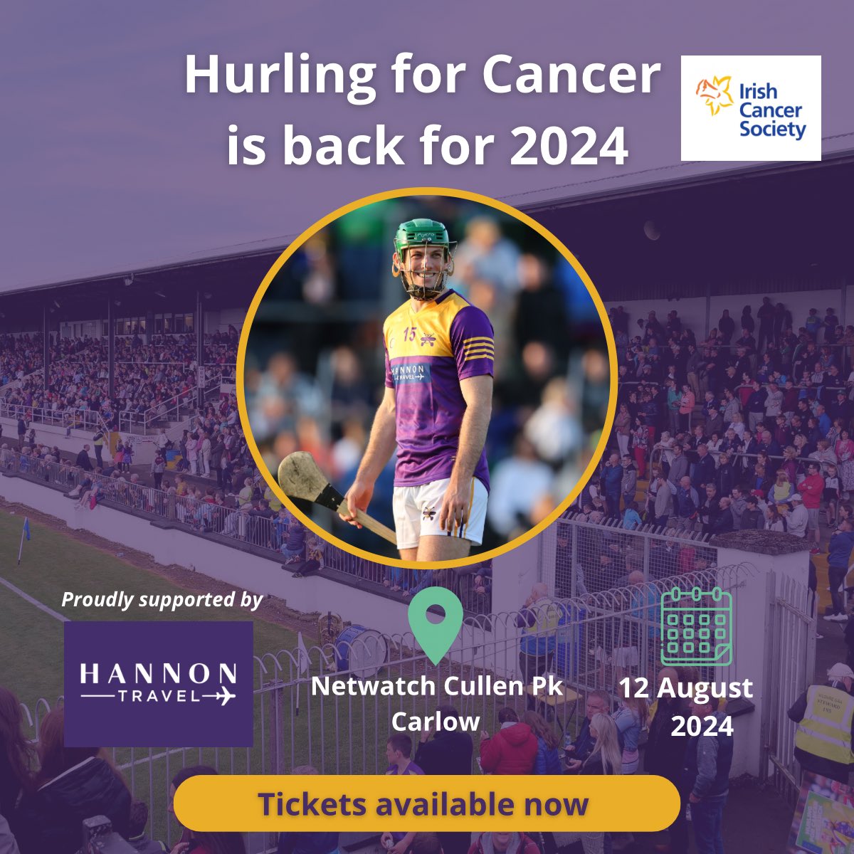 🎗 A reminder that @Hurling4cancer is back for 2024, in aid of @IrishCancerSoc cancer research. We’re excited to be once again supporting this event here at @HannonTravel. When: 12 Aug, 7pm. Where: Netwatch Cullen Park Carlow. Tickets here idonate.ie/event/hurlingf… #hurling4cancer