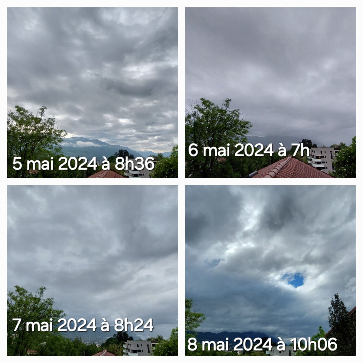 Voilà à quoi ressemble le ciel de #Voiron quand les avions de la #geoingenierie ne volent pas. Les derniers jours bleus étaient le 21/4 et 13/3. Le reste était gris comme sur les photos 2 & 3, devenu une norme. @Voiron_Ville @julienpolat @laurentwauquiez @PVoironnais @ledauphine