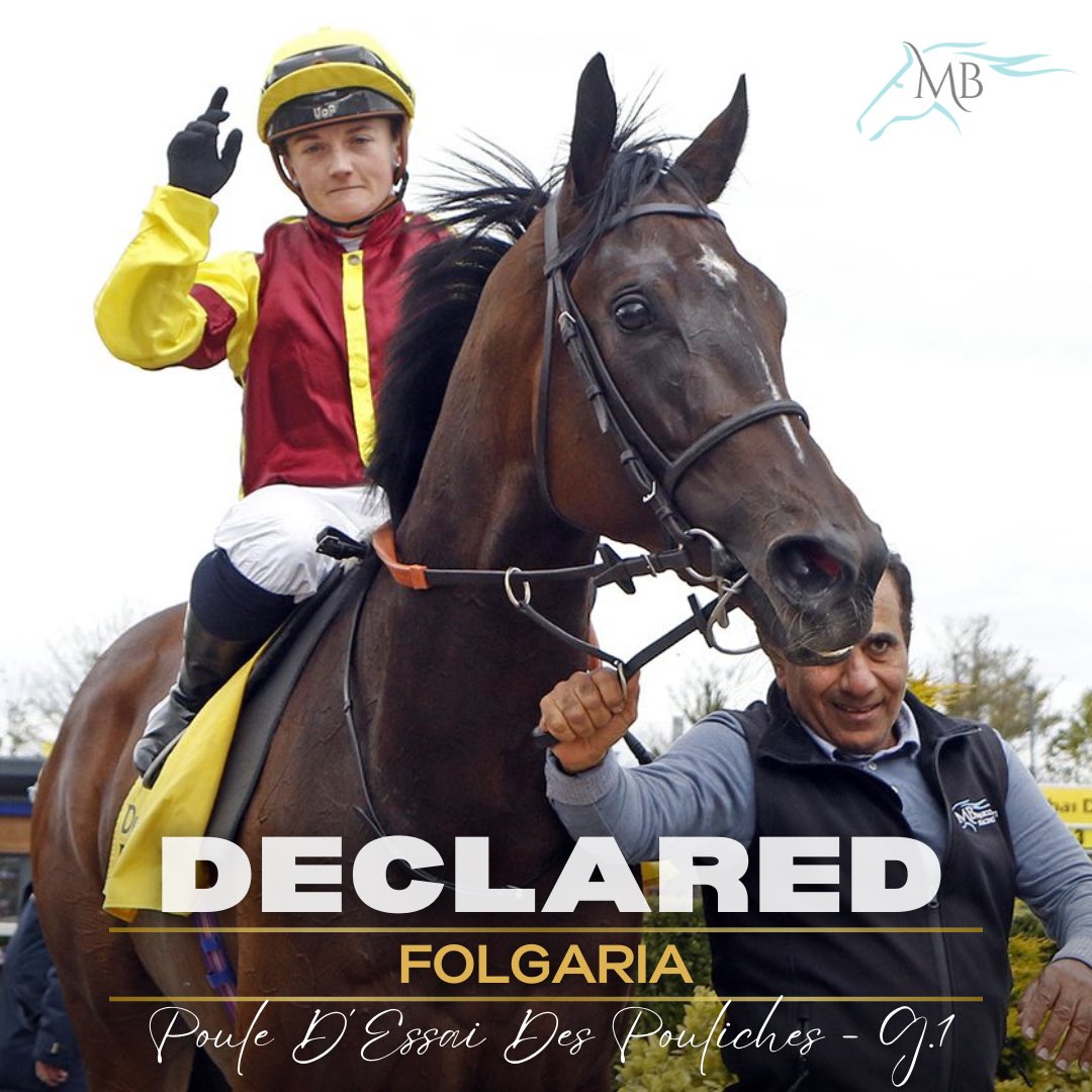 The unbeaten Folgaria will be chasing Group 1 glory on Sunday, contesting the Poule D’Essai Des Pouliches at Longchamp Racecourse under @HollieDoyle1 🍀