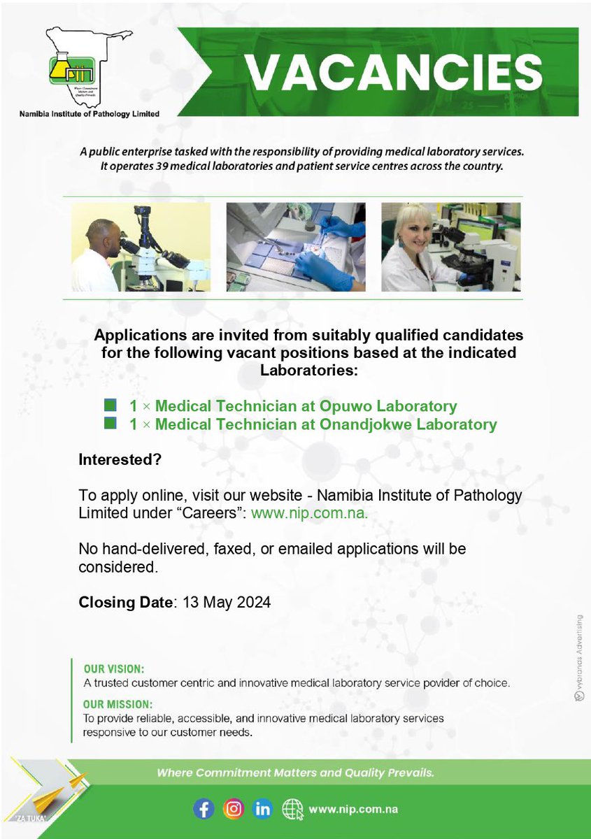 We are hiring!

If these vacancies interest you, click on the link below and apply.

nip.mcidirecthire.com/default/Extern…

#NIPVacancies
#JobOpportunities