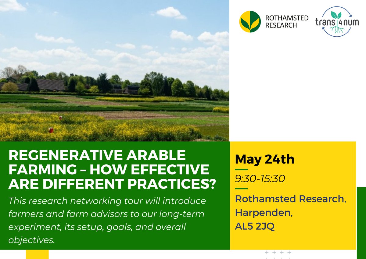 Wondered which regenerative arable farming practices are the most effective? We set out to answer this with one of the world’s first long-term experimental platforms testing multiple interventions. Join us on May 24th 👉 tickettailor.com/events/rothams… #agriculture #farming #arable