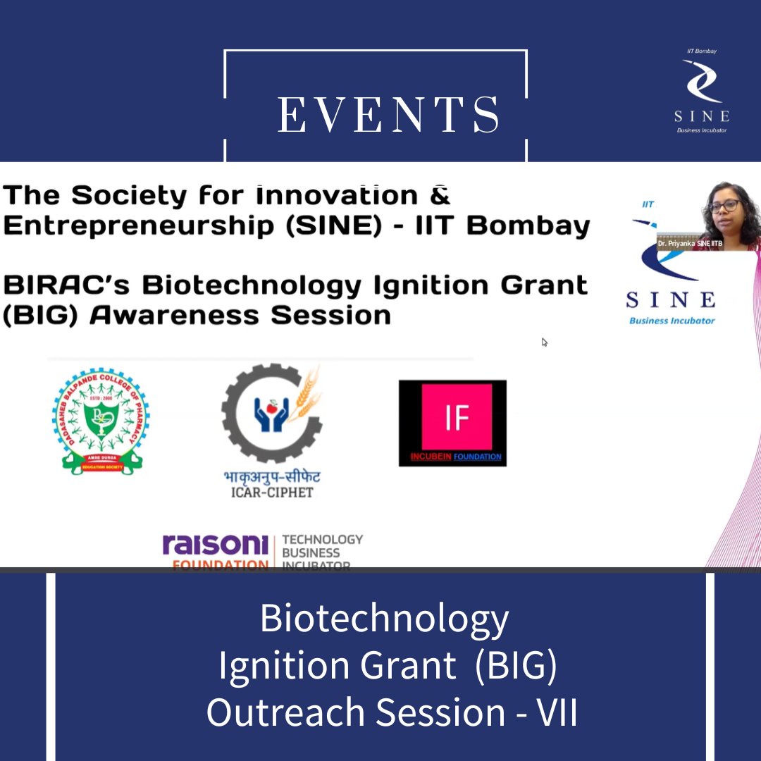 SINE conducted the Biotechnology Industry Research Assistance Council (BIRAC) - Biotechnology Ignition Grant (BIG) Outreach session - VII

Please note, the deadline to apply is  31st May, 2024 at 5:30 pm.
LOI: bit.ly/3Uie8XF

#BIG #CallforApplication