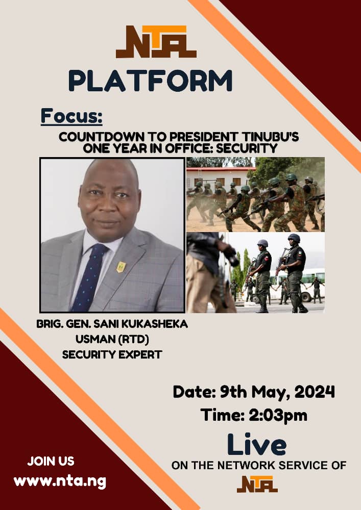 Platform On the Network Service will Focus on 'Countdown to President Tinubu's One Year in Office: Security'. Today at 2:03 pm. @skusman on #PlatformNTA