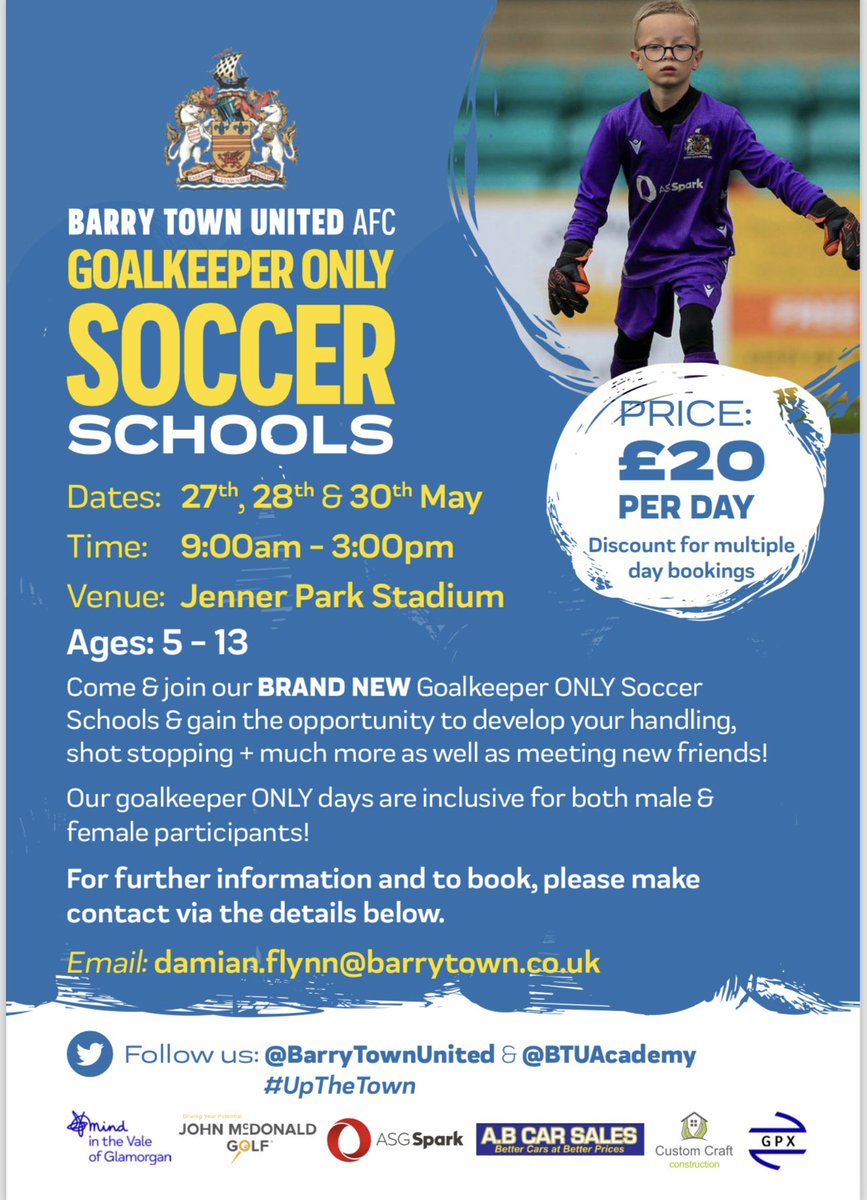 BTUAcademy (@btuacademy) on Twitter photo Our soccer schools are fast approaching & YOU still have time to book on our courses! ๐๏ธ
Contact us NOW via the details below to secure YOUR booking! ๐๐ฝโโ๏ธโฝ๏ธ๐ฅ
๐งค <a href="/SouthWalesGK1/">South Wales Goalkeeper Centre</a>
<a href="/BarryTownUnited/">Barry Town United</a> ๐๐ Our soccer schools are fast approaching & YOU still have time to book on our courses! ๐๏ธ
Contact us NOW via the details below to secure YOUR booking! ๐๐ฝโโ๏ธโฝ๏ธ๐ฅ
๐งค <a href="/SouthWalesGK1/">South Wales Goalkeeper Centre</a>
<a href="/BarryTownUnited/">Barry Town United</a> ๐๐