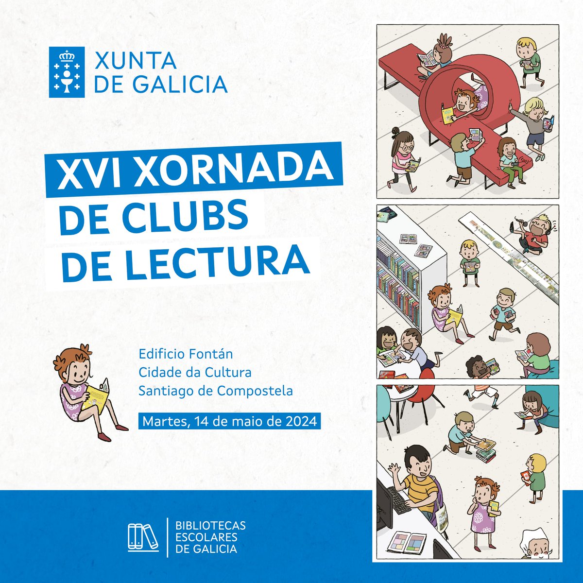 XVI Xornada dos Clubs de Lectura das bibliotecas escolares de Galicia. edu.xunta.gal/biblioteca/blo… #Clubsdelectura #16XCL #bescolaresgal #bescolaresgalabertas