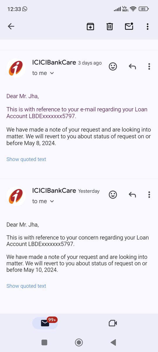 Rohitiosdevelop's tweet photo. Getting this message from your end from last month. Please let me know what your estimated time to resolve any query. Or will it be an infinite loop? It is so annoying to see a professional bank behave like that to resolve a basic mistake of his own. @ICICIBank_Care @ICICIBank https://t.co/cIgTBkGzlp