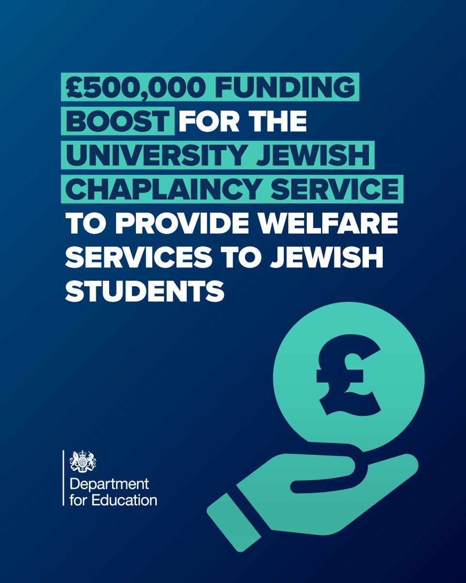 Debate is a vital part of university life, but we won't tolerate harassment or antisemitic abuse on our campuses. Today we've announced £500,000 for the University @JewishChaplain Service who provide support for Jewish students across England. Read more: ow.ly/4Pxl50RA3xX