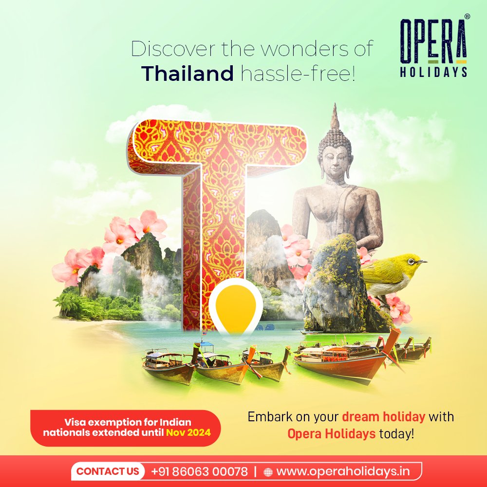 Step into a world of enchantment with the Opera Holidays Thailand tour package, where every moment is a journey through beauty and wonder. 

Contact us 
📞 +91 8606300078
🌐 operaholidays.in
📧 operaholidayscochin@gmail.com

#ThailandTrip #Thailand  #OperaHolidays