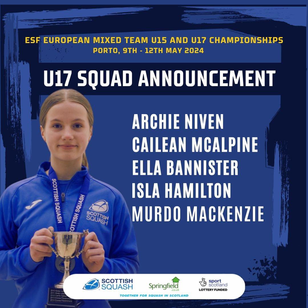 Good luck to our U15 and U17 teams who get underway at the European Mixed Team Championships today 🏴󠁧󠁢󠁳󠁣󠁴󠁿💪🏻 U17 team: 10:00 v Switzerland 14:00 v France U15 team: 14:00 v Ukraine Results & live score: europeansquash.com/sport/draws.as… Let’s go Scotland!