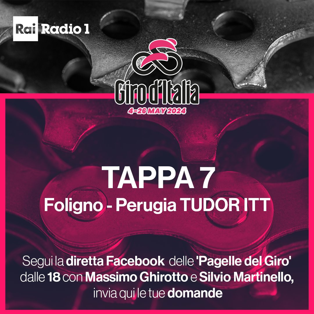 ⬆️⬇️🚴Top e flop del giorno. Segui in diretta su Facebook dalle 18 le #PagelledelGiro con @GhirottoMax e @s_martinello della settima tappa #Foligno - #Perugia e scrivi le tue domande nei commenti.

#Giro #giroditalia #RaiGiro #radio1