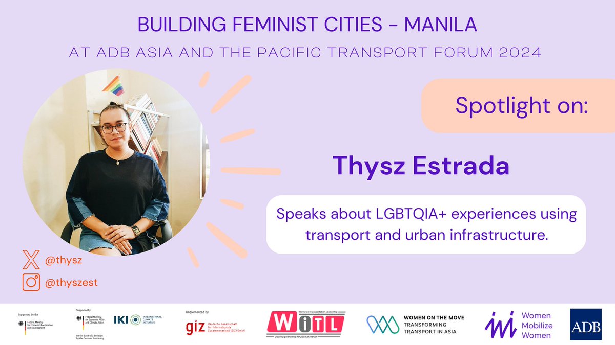 Meet Thysz Estrada, one of our esteemed speakers for the upcoming event #BuildingFeministCities! 🙌 On 17 May, Thysz shares her invaluable insights on LGBTQIA+ experiences using transport and urban infrastructure at the Asia and the Pacific Transport Forum! 🌈 #WomenMobilize
