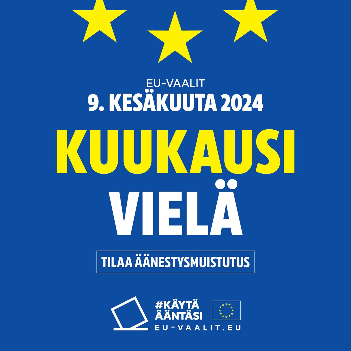 Tänään 9. toukokuuta vietetään Eurooppa-päivää, jolla on tavallistakin suurempi merkitys, sillä se on tasan kuukausi ennen EU-vaaleja.

Käytä ääntäsi, tai muut päättävät puolestasi. 

eu-vaalit.eu

#KäytäÄäntäsi #EUvaalit2024 #Eurooppapäivä