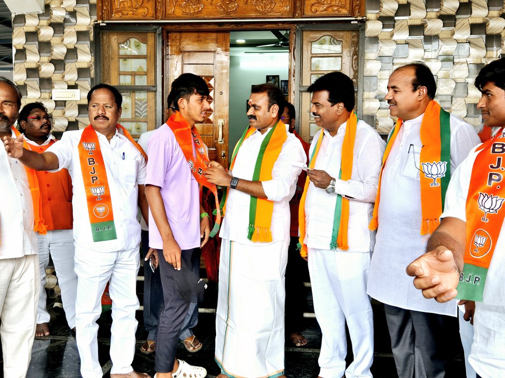 Welcome to the #BJP family..! Today, we witnessed a significant influx of members from various parties joining the BJP at Nagarkurnool Parliament office. This trend is a testament to the party's growing appeal, especially among youngsters who are drawn to our vision of a New