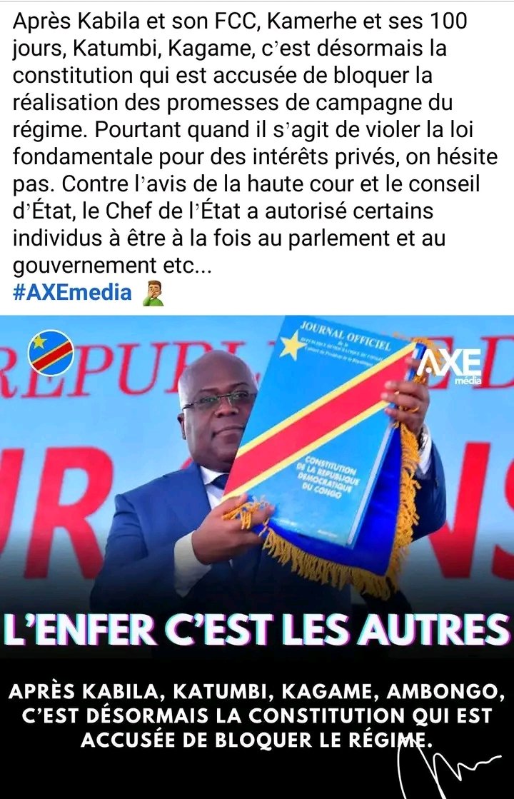 MangiNduba's tweet image. @MangiNduba 

Il n&apos;est pas opportun, encore moins  urgent pour la #révision ou la modification de la #CONSTITUTION.

#Seul un #plan de #société bien #clair, #précis et #rationnel, sortira le pays du #chaos nous infliger par ce #régime #incompétent.