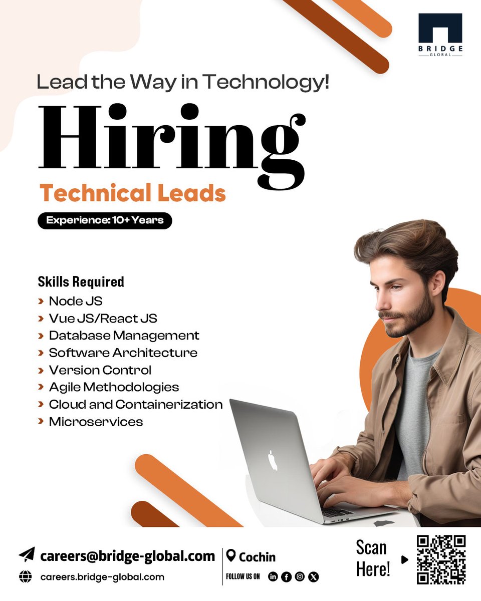 Hiring Technical Leads to drive innovation to new heights! Apply now at careers.bridge-global.com and send your CVs to careers@bridge-global.com.

#hiring #hiringnow #hiringalert #wearehiring #UrgentHiring #technicallead #nodejsdeveloper #vuejsdeveloper #BeABridgy #BridgeGlobal