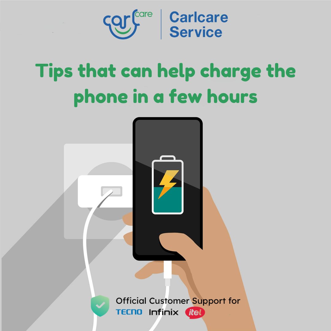CarlcareKE's tweet image. Here are some tips to help you charge your phone more quickly:  
1. Use a Manufacturer's Charger.  
2. Enable Airplane Mode   
3. Close Unused Apps   
4. Remove Phone Case (if applicable)  
5. Update Your Software:  
6. Monitor Charging Cables and Ports    
#ThursdayTips #Mpesa