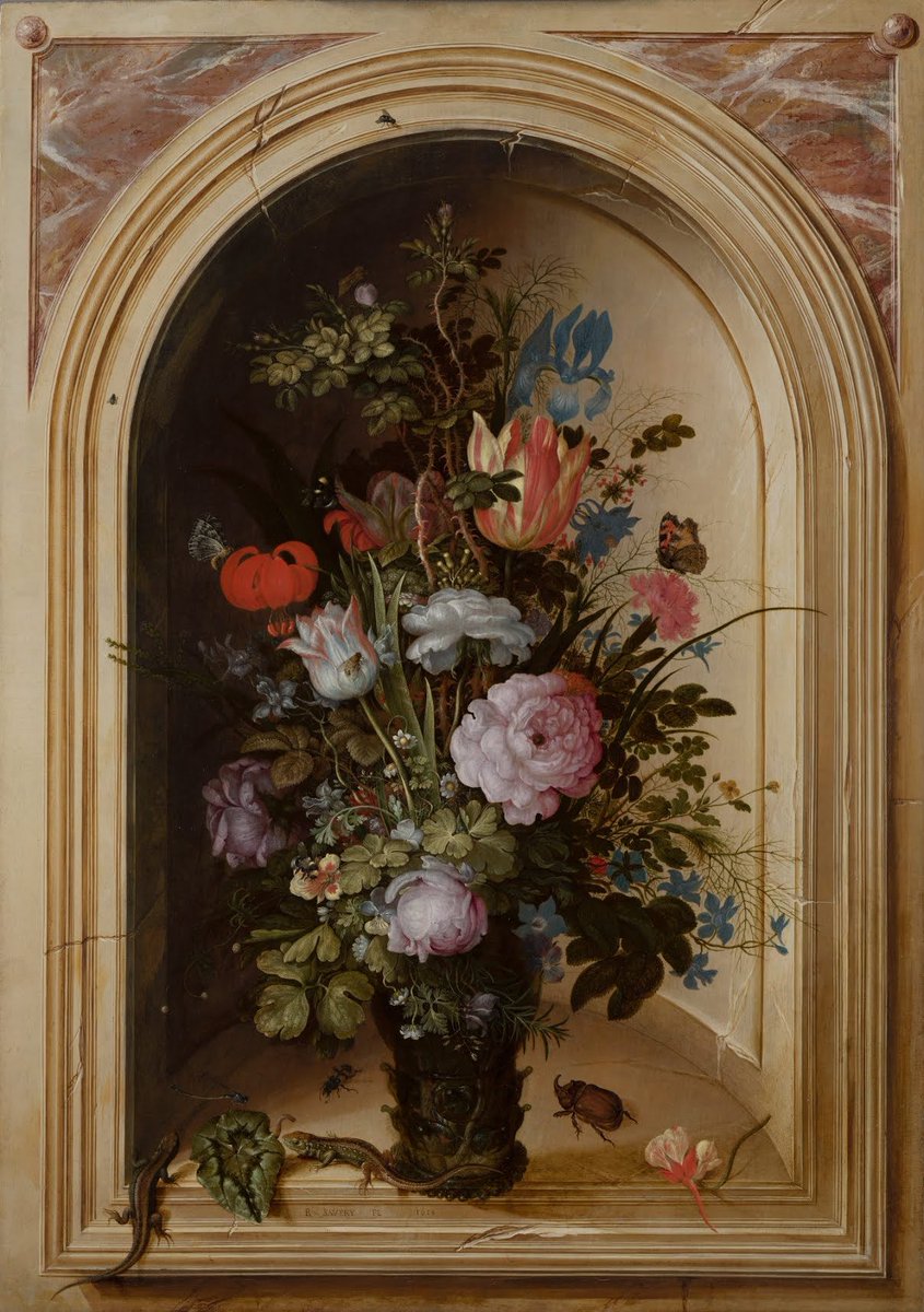 PAINTING OF THE DAY: VASE OF FLOWERS IN A STONE NICHE, 1615 by #RoelantSavery #painting #stilllife #DutchMaster #1610s #flowers
