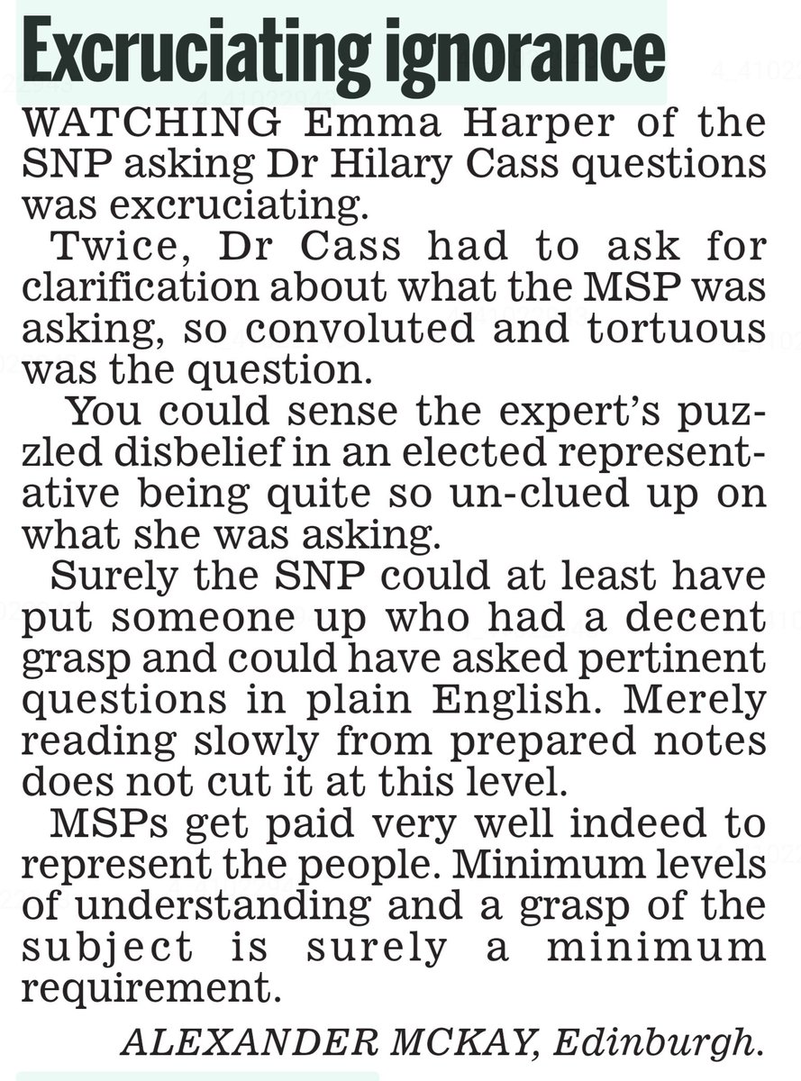 Explaining the Cass Report to Emma Harper was like describing to a sheep how to use an iPhone.

🙈