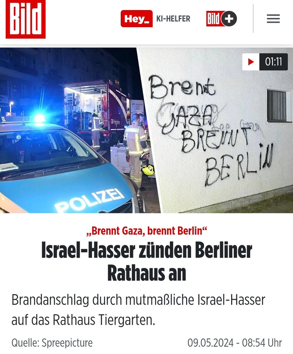 'Brennt Gaza, Brennt Berlin' Israel-Hasser zünden Berliner Rathaus an. Und unsere selbsternannten Demokratieverteidiger aus der Politik veranstalten Demos gegen Rechts. Wir brauchen dringend eine drastische Politikveränderung in diesem Land.