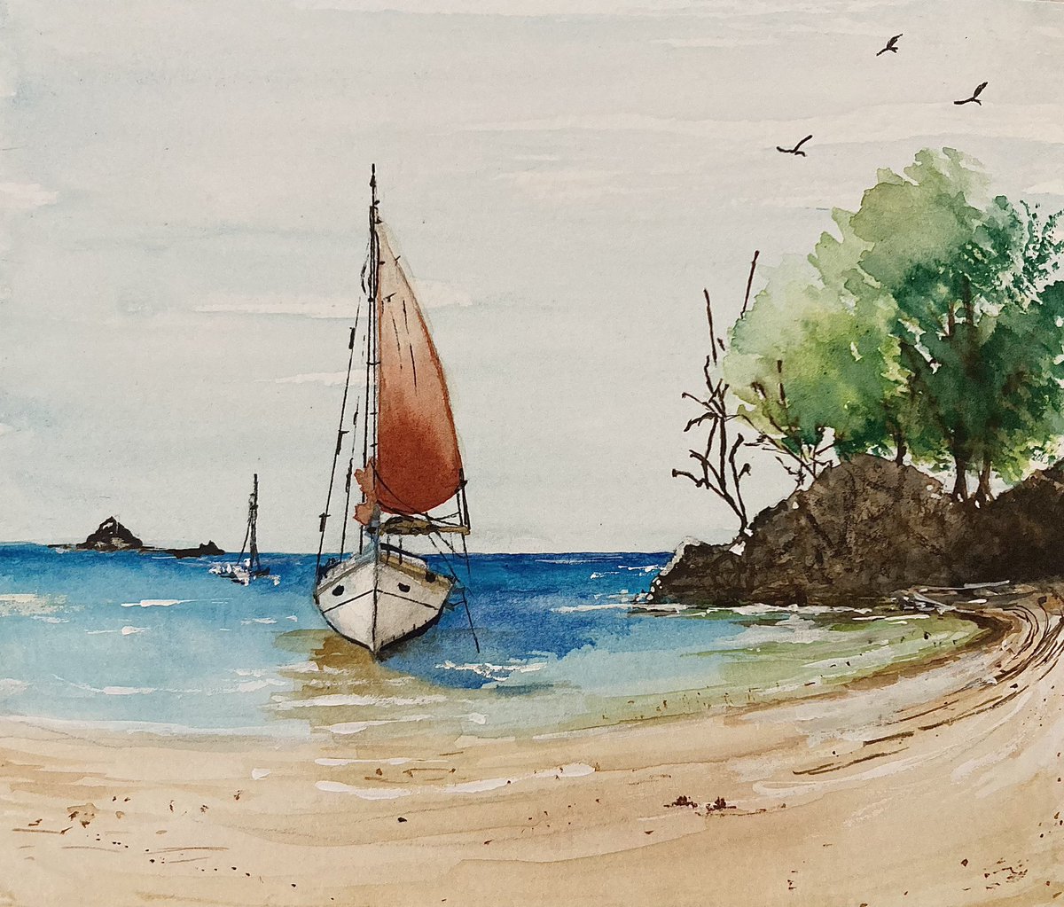 Sail away… #boats #seascape #watercolorpainting #peaceful