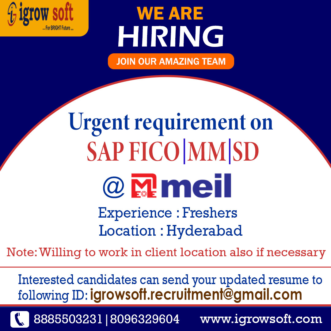 igrowsoftindia's tweet image. Urgent Requirement on SAP FICO,MM,SD@MEIL
Visit:igrowsoft.com
Call Us:+918885503231|8096329604
Email: igrowsoft.yours@gmail.com
#sapfimodule #sapficoonlinetraining
#sapficotraining #sapficoconsultant
#sapficocoursedetails
#sapficocourseonline