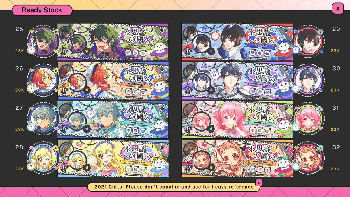 Boleh bantu rt? terima kasih!

Halo!! aku ada layout ready stock anime, genshin, hsr, tot, enstar, pjsk, dll yang bisa di take jam 16.20 WIB nanti yahh. Untuk harga bisa dilihat di pictnya, payment bisa via qris ^^

(4/5)
#zonauang