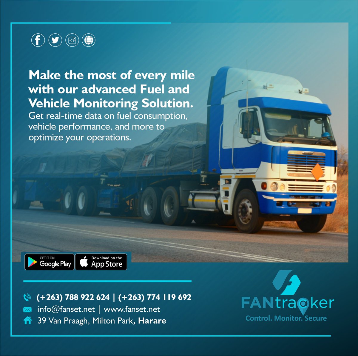 Protect your valuable fuel resources with our Advanced Fuel Monitoring Solution. FANtracker monitors fuel levels and detects any suspicious activity, providing you with immediate alerts to prevent losses and unauthorized fuel usage.
Contact: 263778179409/ 0774119692

#FANtracker