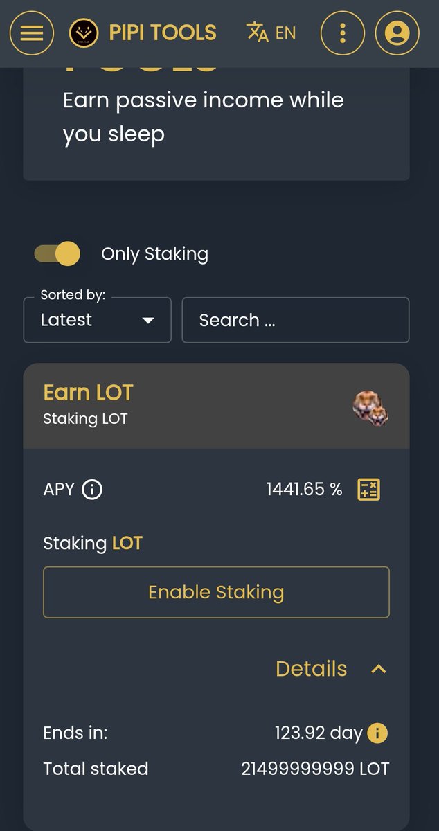 Earn Passive income while you sleep! Stake your $LOT on @KING_PIPI_LOL to earn more with amazing APR!

Check it out on pipitool.com/staking/pools

#DontFomo #DontBuy #JustEnjoy