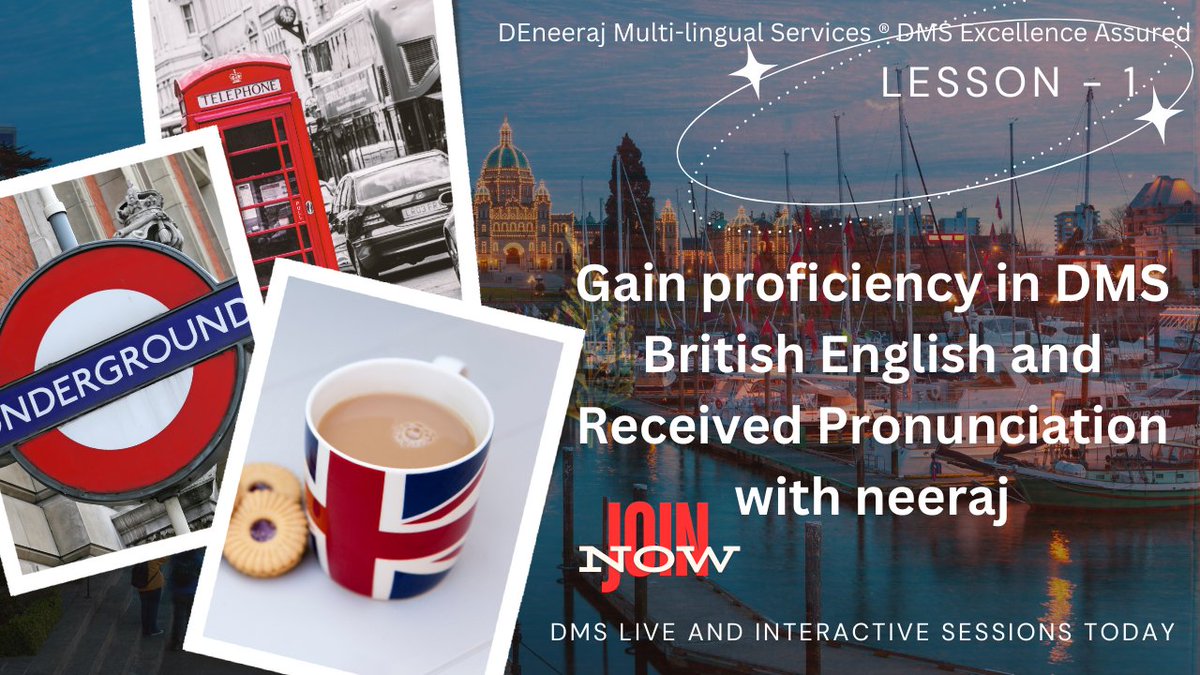 DEneeraj Multi-lingual services® (DMS) takes pride in offering excellence-assured British English live and interactive training conducted by Neeraj. #AccentLearning #NeerajAtDMS #BritishAccent #AmericanAccent 🗣️🎓 #BritishEnglish #britishaccentcoaching #Britishenglishforkids