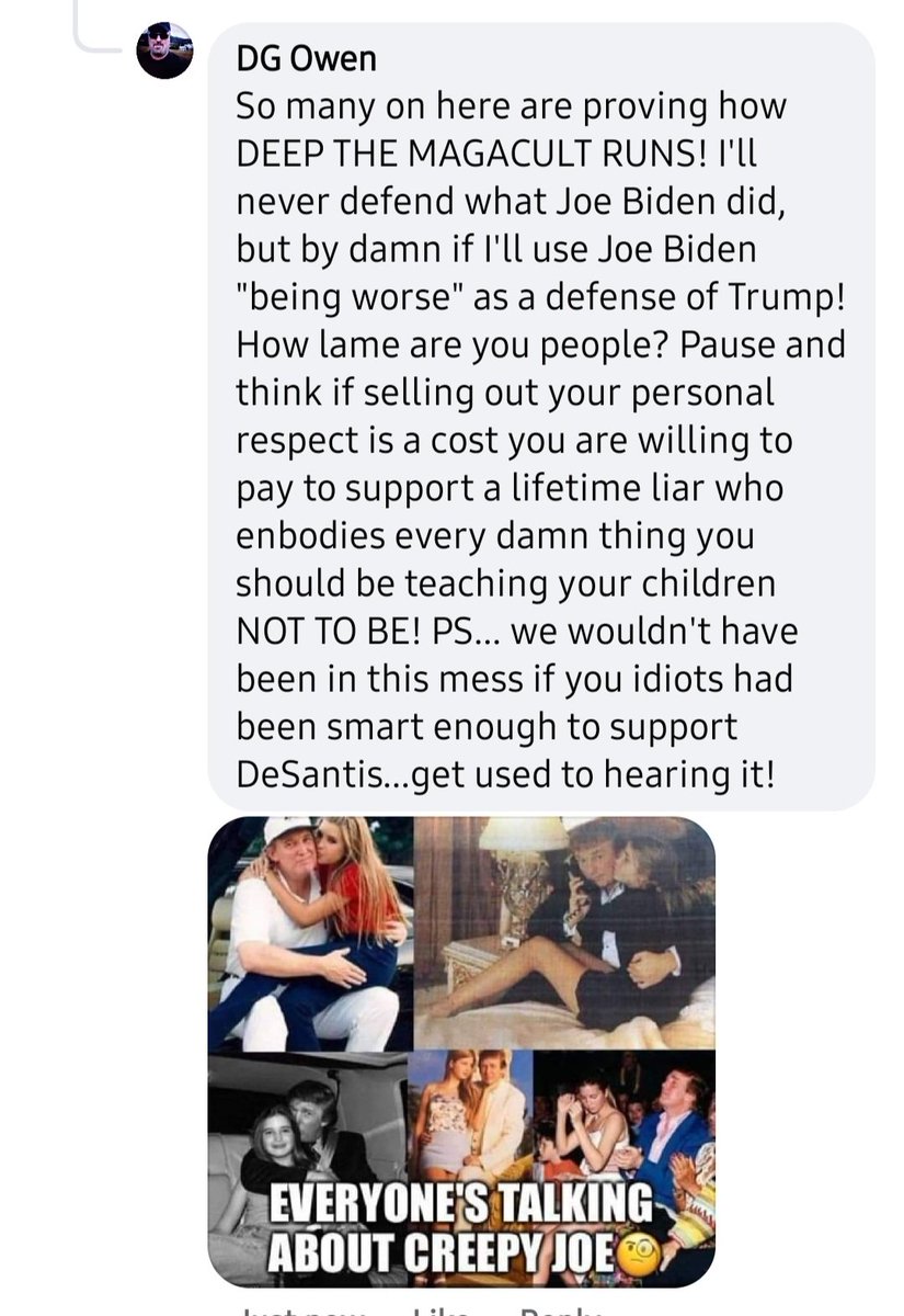 Yep...I went off on all the Magadonians who are defending Trump's perversions by comparing him to Biden.