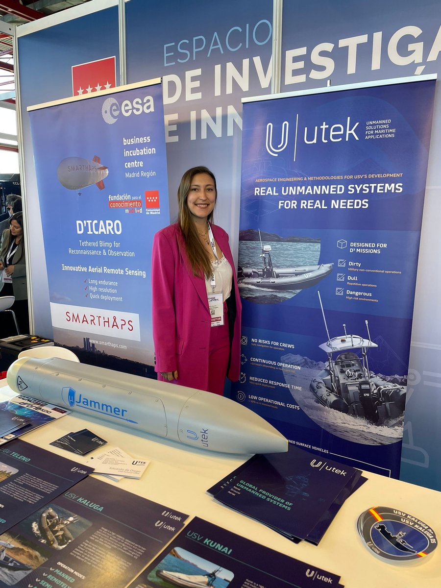 Visit us today at #dronexpo in @madrimasd stand and know our products #USV #UGV #UAV and payload as #uJammer, the #ElectronicWarfare pod for #UAV.