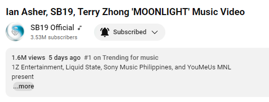 Congrats A'TIN and SB19. 🔥 Moonlight MV is now #1 on Trending for music. Keep watching and search Moonlight

youtube.com/watch?v=_WIGlf…

@SB19Official
#SB19 #MOONLIGHT_Top1YTTrending