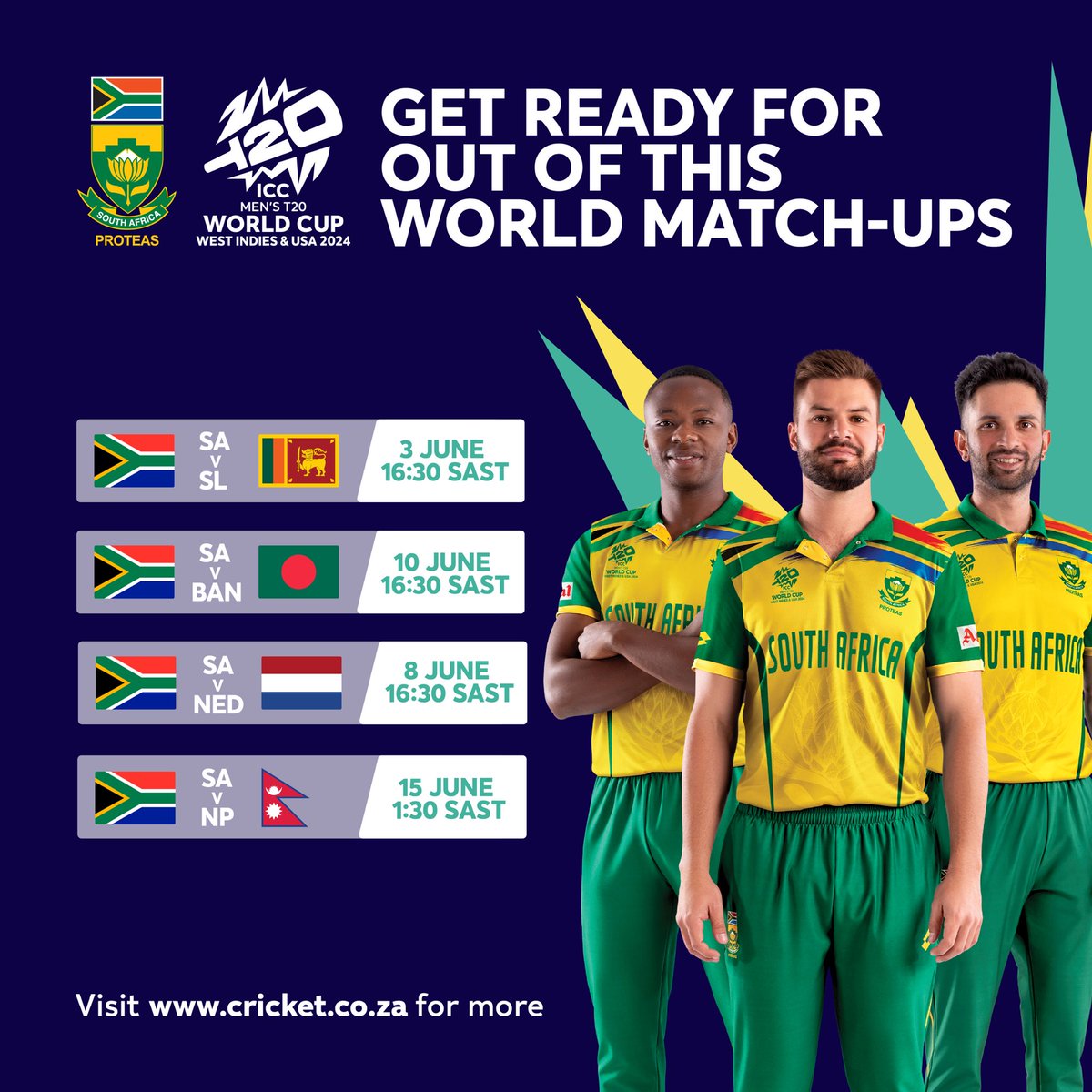 Are you ready for BIG sixes in the Big Apple? 🏏🗽 Get behind the Proteas as they gear up to showcase some out of this world performances in this year’s ICC #T20WorldCup. 🇿🇦🌍 Watch the action-packed matches LIVE on SuperSport. #OutOfThisWorld #BePartOfIt #WozaNawe