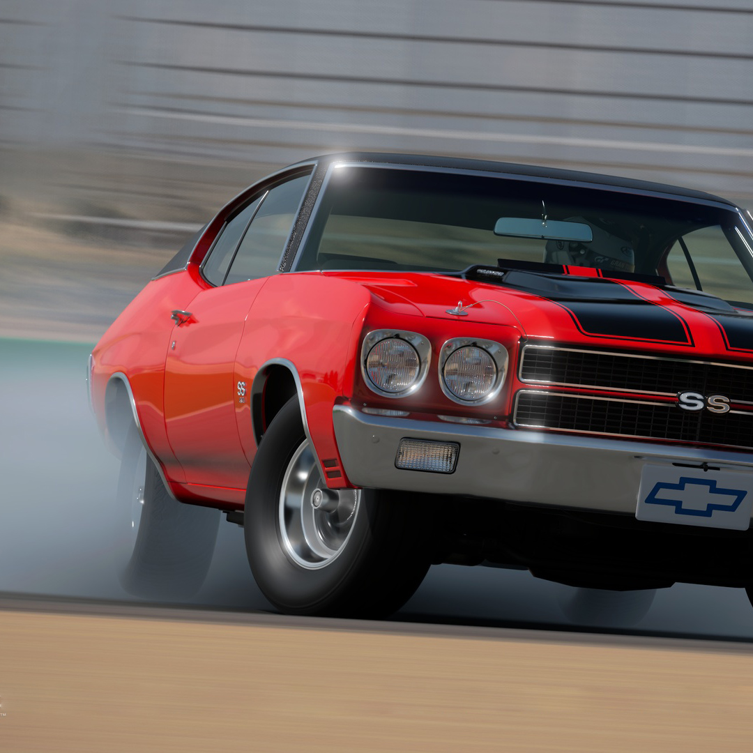 The Chevelle in the SS 454 Sport Coupe was the trim to get in 1970. The massive 454 ci/7.4L motor made 449.7 BHP in its top trim, making it the first GM to run 13s in the drag strip, stock. The ’70 Chevrolet Chevelle SS 454 Sport Coupe is available with the free Update 1.46. #GT7