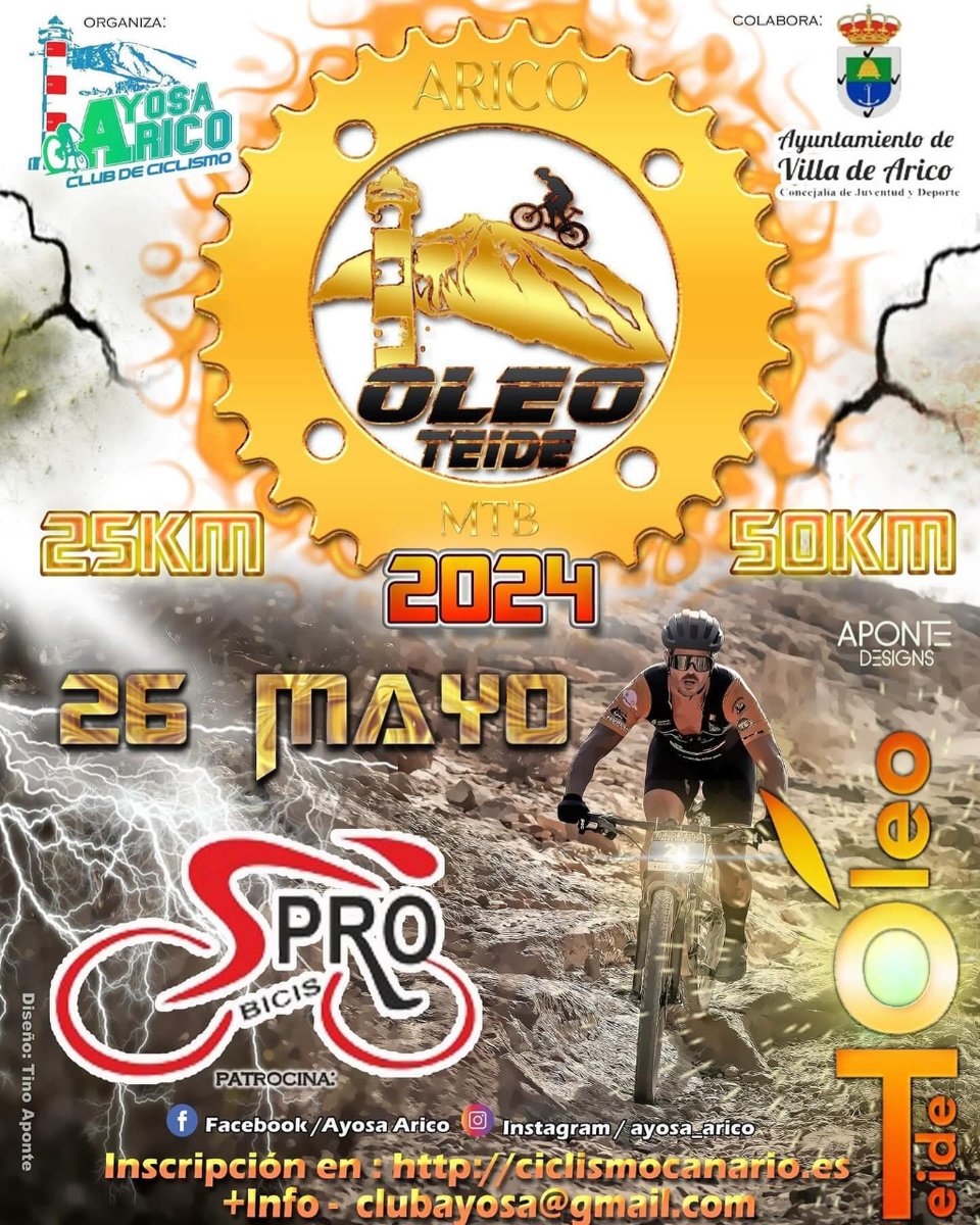 Arico presenta la V edición de la carrera OleoTeide, en sus dos modalidades de 25 y 50 km, organizado por Club Ciclista Ayosa Arico con la colaboración del área de Juventud y Deportes del Ayuntamiento de Arico.