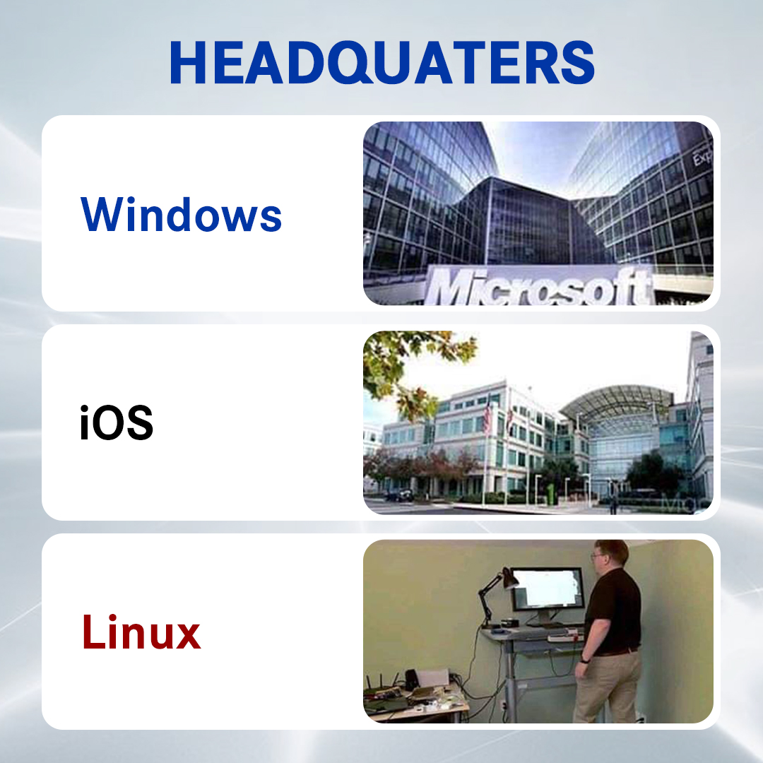 linux_deepin's tweet photo. Headquarters of Microsoft, Apple and Linux😆😆

#headquaters #Windows #iOS #Apple https://t.co/lSaLOJwJFU