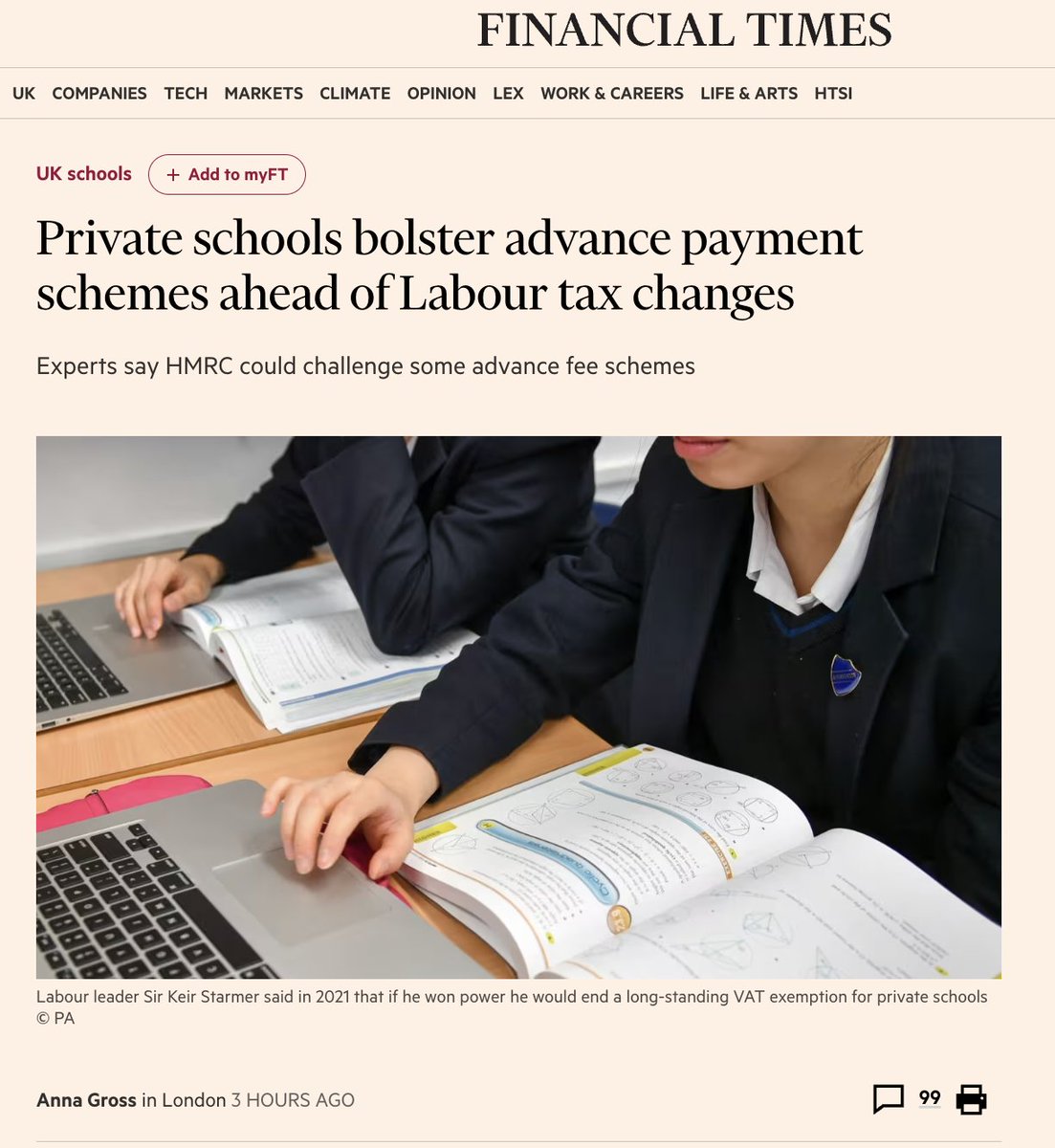 Private schools are promoting advance fee payment as a way to avoid VAT on school fees under a future Labour government.

We're concerned that schools and parents are taking a risk they don't understand, and it could all become a big mess. Thread:
