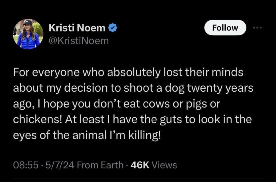When you’re under the delusion that killing a helpless little puppy is like hunting big game … #KristiNoemIsAMonster #PuppyKiller #Justice4Cricket