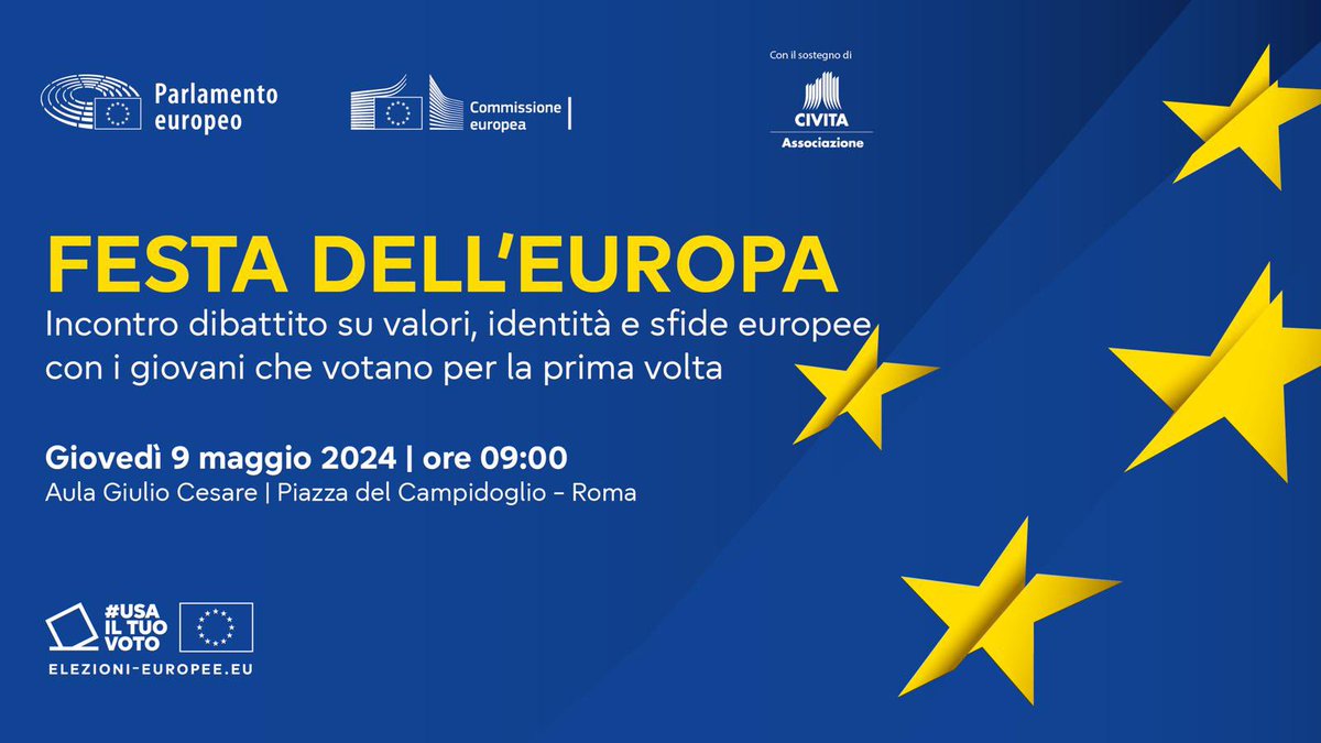 🔛🇪🇺✨#9maggio #FestadellEuropa Siamo in Campidoglio @Roma con @europainitalia e @socialcivita per l’incontro dibattito su valori, identità e sfide europee con i giovani che votano per la prima volta. 📡Segui live: youtube.com/live/tylQ3j_fD… #UsaIlTuoVoto