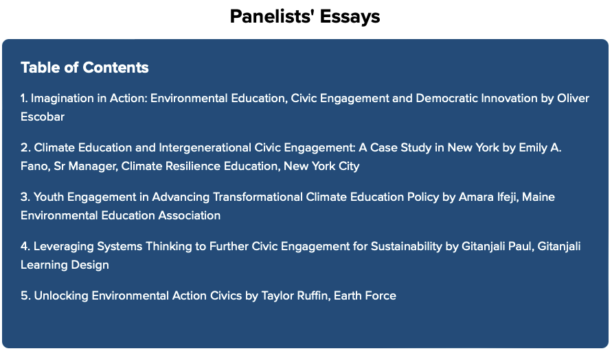 📺Last week's online panel on 'Environmental Education & Civic Engagement' hosted by Alex Kudryavtsev for @TheNAAEE @Cornell is available to watch, alongside short essays covering key ideas 🌎 #ClimateCrisis #democracy #education. All available here 👉🏽 eepro.naaee.org/community/blog…