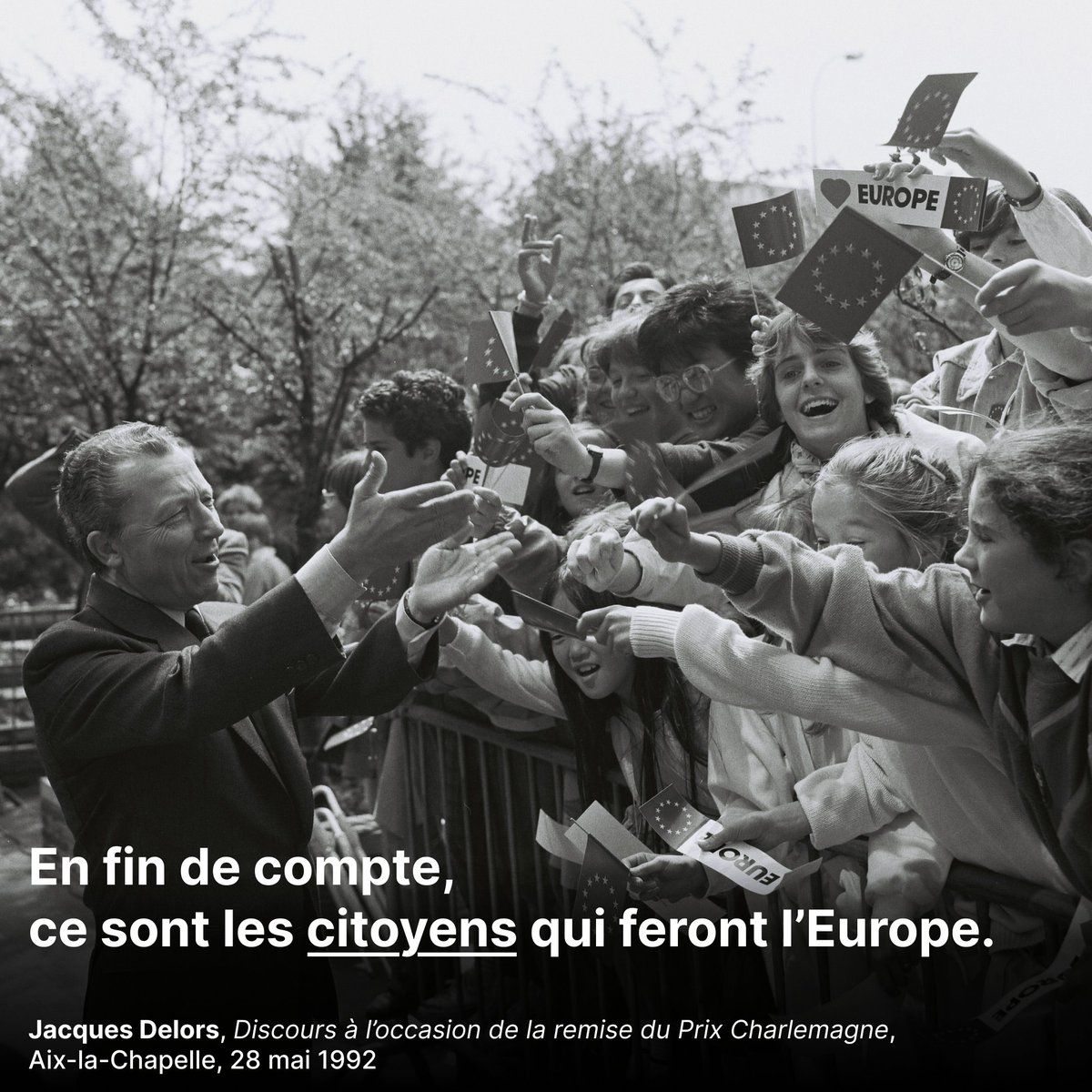 🇪🇺 [#Europe] En ce 9 mai, journée de l'Europe, et à un mois des #Européennes2024, nous rendons hommage à Jacques Delors et à son engagement pour les citoyens et citoyennes de notre continent ! #UtilisezVotreVoix #EuropeDay
