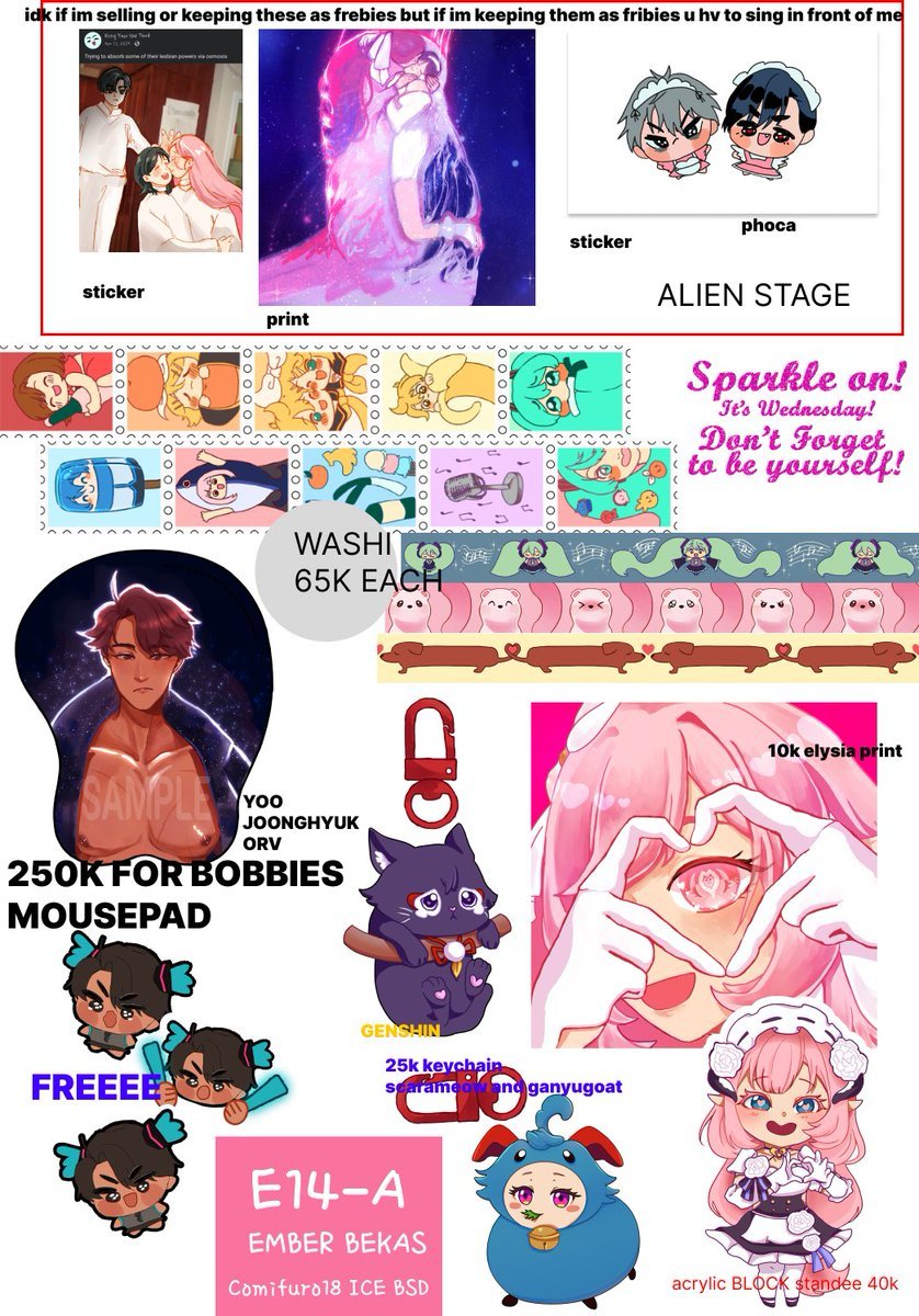 [RT & Likes 🙏❤] Fillie's CF18 Catalogue

❤ OTS Only! Feel free to ask questions! ❤

📍Ember Bekas Circle (E14-a)
✨ ALNST (Alien Stage) - Vocaloid - Elysia HI3 - Nu:Carnival - ORV - Genshin Impact 

#cf18 #comifuro18catalogue