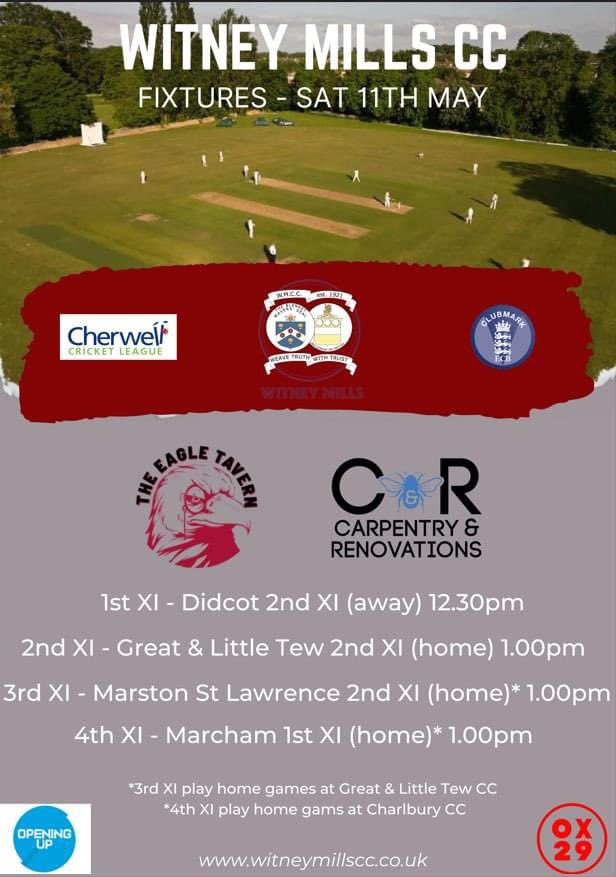 Witney Mills C.C (@witneymillscc) on Twitter photo And here we go!!! The 2024 <a href="/Cherwellcricket/">Cherwell Cricket League</a> season is nearly upon us. It's a historic weekend for the club as we field a 4th XI for the first time in our history. Thanks to much to our amazing kit sponsors. Here's to a great season for all! And here we go!!! The 2024 <a href="/Cherwellcricket/">Cherwell Cricket League</a> season is nearly upon us. It's a historic weekend for the club as we field a 4th XI for the first time in our history. Thanks to much to our amazing kit sponsors. Here's to a great season for all!