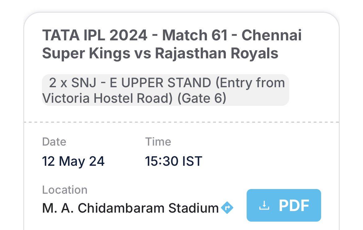 Match Tickets Available! #CSKvRR #CSKvsRR 12th May 3:30PM TWO CONSECUTIVE TICKETS AVAILABLE!! DM 🤝🏻 #ipltickets #chepauk #thaladhoni #csk #rr #sanjusamson #chepauktickets