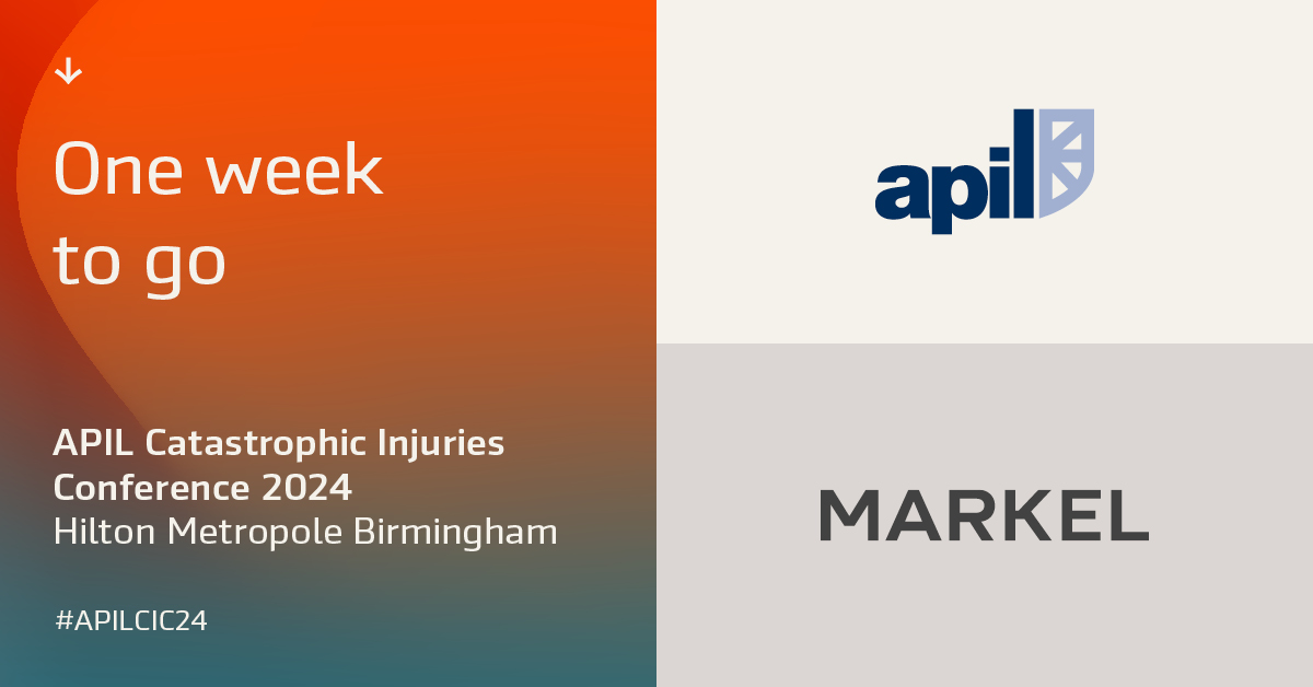 There's just one week to go until the APIL Catastrophic Injuries Conference 2024. Matthew Bromfield and Francesca Barry will be onsite to talk to you about ATE insurance and how a partnership with Markel can be beneficial to you and your clients. #APILCIC24 #WeAreMarkel