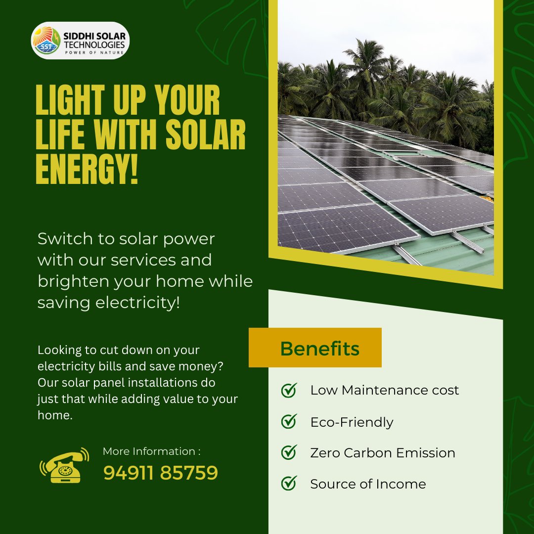 ☀️Say goodbye to hefty electricity bills and hello to eco-friendly power.
#SolarEnergy #RenewableEnergy #GoGreen #CleanPower #SustainableLiving #SolarPowerRevolution #EcoFriendly  #ReduceYourCarbonFootprint #siddhisolartechnologies #solarcompany #reduceelectricitybills #savemoney