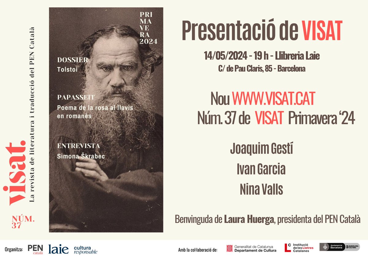 📅Dimarts 14 de maig presentem l'edició número 37 de @visat_pen! Aprofitarem l'ocasió per ensenyar-vos la nova web de visat.cat. Amb @JoaquimGesti, Ivan Garcia, Nina Valls i @LauraHuergaRV. ⌚️19 h 📍Llibreria Laie @laietana