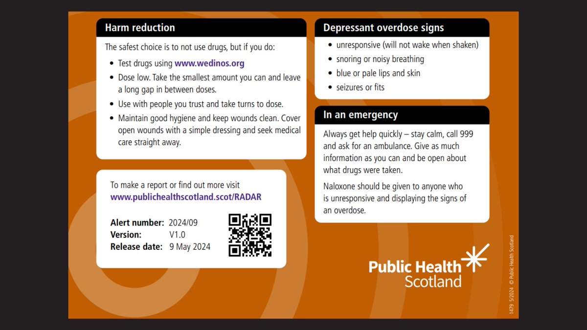 Vic (@vickicraik) on Twitter photo ALERT: There’s xylazine in the heroin. Today, Public Health Scotland (<a href="/P_H_S_Official/">Public Health Scotland</a>) released an alert on the non-opioid tranquiliser, xylazine, after it has been increasingly detected in overdoses and deaths.
Please share: publichealthscotland.scot/publications/r… ALERT: There’s xylazine in the heroin. Today, Public Health Scotland (<a href="/P_H_S_Official/">Public Health Scotland</a>) released an alert on the non-opioid tranquiliser, xylazine, after it has been increasingly detected in overdoses and deaths.
Please share: publichealthscotland.scot/publications/r…