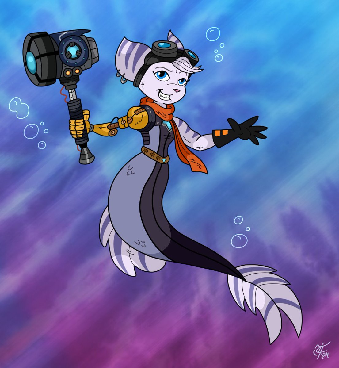 A MerMay commission for @DeviledStew of Rivet from 'Ratchet & Clank: Rift Apart' in 'merlombax' form 🧜‍♀️🎮🛠️😉 #MerMay2024 #Rivet #RatchetAndClankRiftApart #anthrofurry #lombax #mermaidart #underwater #videogamecrush #commissionart #fanart